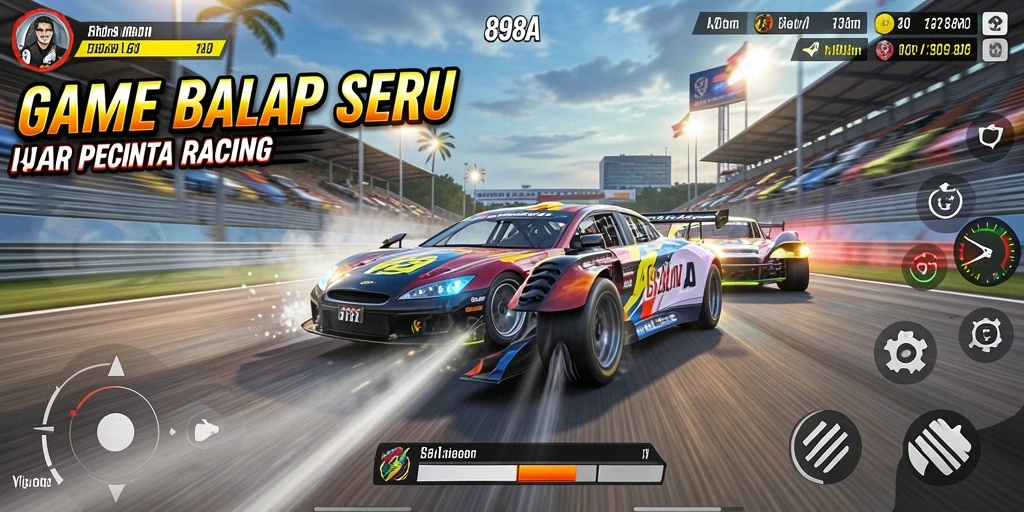 Screenshot gameplay 898A menampilkan balapan seru di trek menantang.