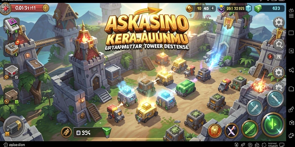 Tampilan gameplay menegangkan dengan pertahanan tower di ASKASINO.