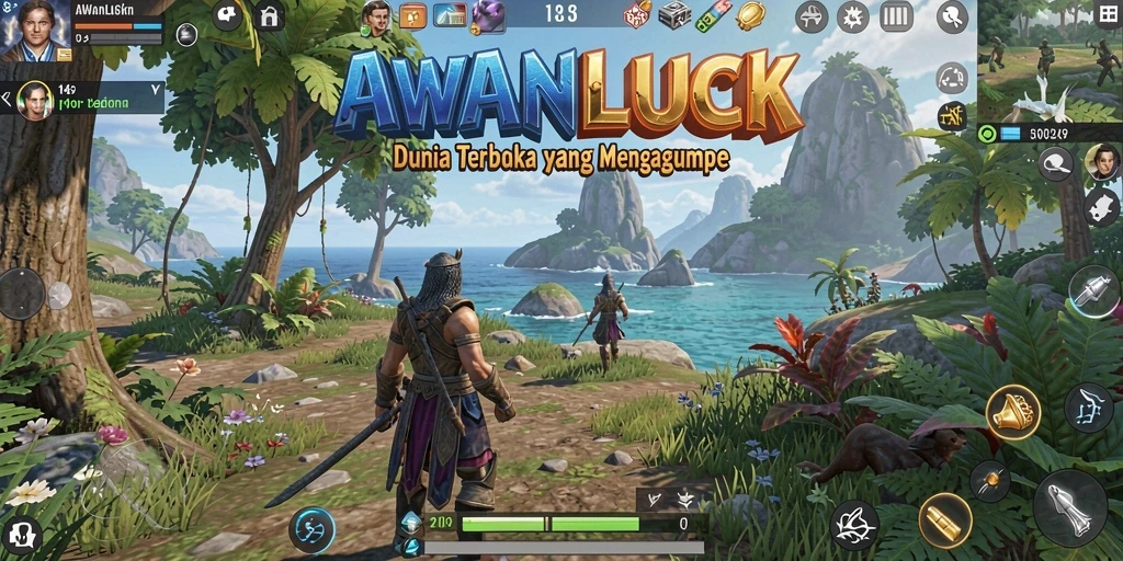 Tampilan gameplay menakjubkan AWANLUCK di dunia terbuka yang luas.