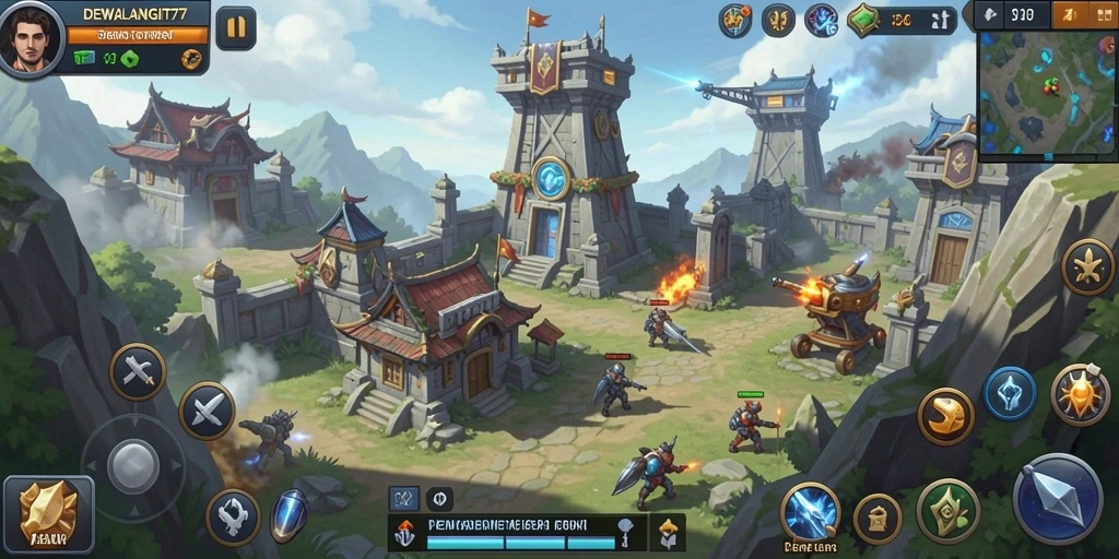 Tampilan gameplay menawan dari DEWALANGIT77 yang menampilkan strategi Tower Defense.