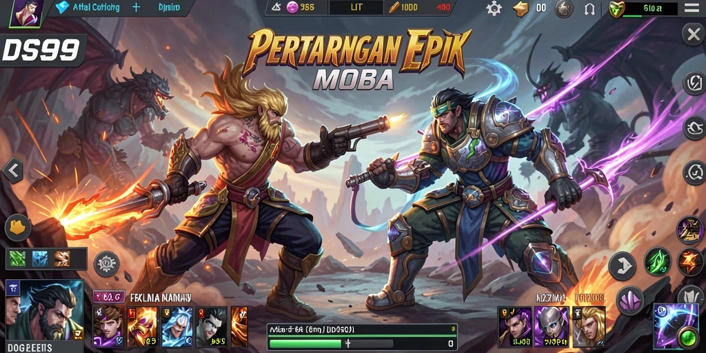 Tampilan gameplay seru dalam permainan MOBA DS99.