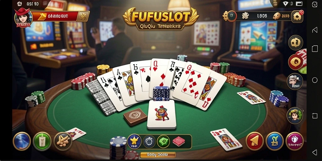 Screenshot FUFUSLOT menampilkan momen seru dalam permainan QiuQiu.