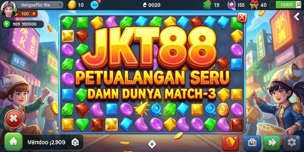 Tampilan gameplay seru JKT88 dengan kombinasi colorful gems.