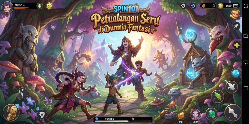 Screenshot SPIN101 menampilkan aksi petualangan seru di dunia fantasi.